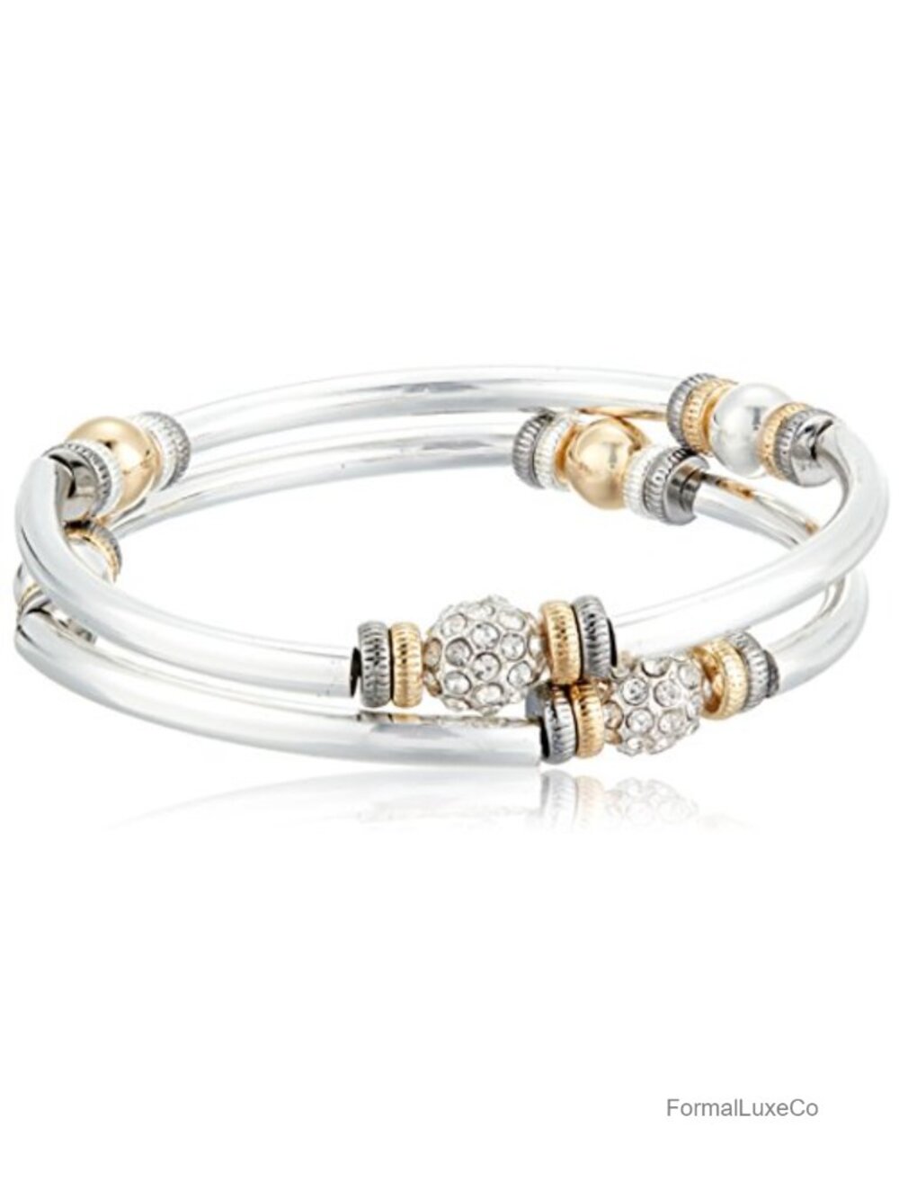 Nine West Layered Stackable Bangle Bracelet Set 2 Pack Rhinestone Pave